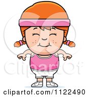 Cartoon Of A Happy Red Haired Fitness Gym Girl Royalty Free Vector Clipart
