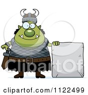 Cartoon Of A Chubby Ogre Man With A Stone Sign Royalty Free Vector Clipart