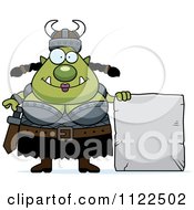 Cartoon Of A Chubby Ogre Woman With A Stone Sign Royalty Free Vector Clipart