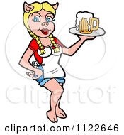 Cartoon Of A Pig Waitress Serving Beer Royalty Free Vector Clipart