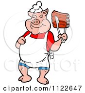 Poster, Art Print Of Bbq Pig Chef Holding Up Ribs With Tongs