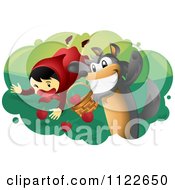 Cartoon Of The Bad Wolf Attacking Little Red Riding Hood Royalty Free Vector Clipart