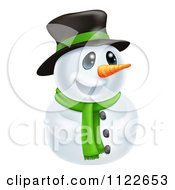 Poster, Art Print Of Happy Cute Snowman Wearing A Hat And Scarf