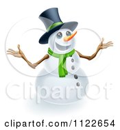 Poster, Art Print Of Happy Cute Snowman Wearing A Top Hat And Scarf