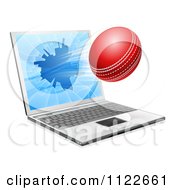 Cricket Ball Flying Through And Shattering A 3d Laptop Screen