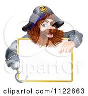 Clipart Of A Happy Pirate Pointing At A Sign Royalty Free Vector Illustration