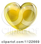 Clipart Of A 3d Golden Sparkly Heart And Reflection Royalty Free Vector Illustration
