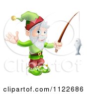Happy Christmas Elf Waving And Fishing