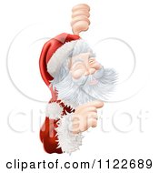 Clipart Of A Jolly Santa Pointing To A Sign Royalty Free Vector Illustration