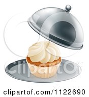 Clipart Of A 3d Cloche Platter With A Cupcake Royalty Free Vector Illustration