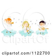 Poster, Art Print Of Angel Kids Playing Instruments On A Cloud