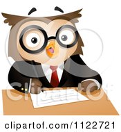 Cartoon Of A Business Owl Writing Royalty Free Vector Clipart
