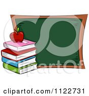 Poster, Art Print Of Book Pile And Apple By A Chalk Board