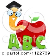 Poster, Art Print Of Happy Nerdy Worm In An Apple With Letters