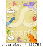 Poster, Art Print Of School Border Of Dinosaurs Letters And Numbers On Tan