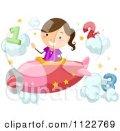 Cartoon Of A Happy School Girl Piloting A Plane Through Number Clouds Royalty Free Vector Clipart