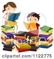 Poster, Art Print Of Children Reading In A Book Pile