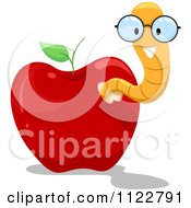 Cartoon Of A Happy Nerdy Worm In An Apple Royalty Free Vector Clipart