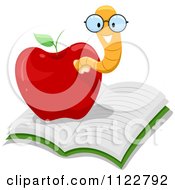 Poster, Art Print Of Happy Nerdy Worm In An Apple On A Book