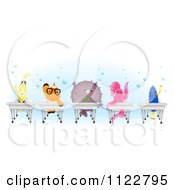 Poster, Art Print Of Happy Clownfish Pufferfish Betta Blue Tang And A Yellow Butterfly Fish At School Desks