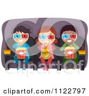 Poster, Art Print Of Happy Diverse Kids With Drinks And Popcorn In A 3d Movie