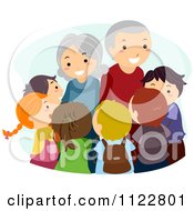 Poster, Art Print Of Group Of Happy Kids Around Their Grandparents