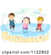 Poster, Art Print Of Happy Children Playing In The Beach Surf