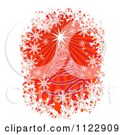 Poster, Art Print Of Spiral Christmas Tree With A Shining Star And Snowflakes On Red