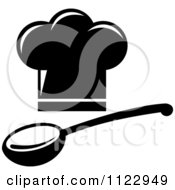 Clipart Of A Black And White Spoon And Chef Hat Royalty Free Vector Illustration