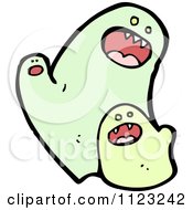 Fantasy Cartoon Of Yellow And Green Ghosts Royalty Free Vector Clipart