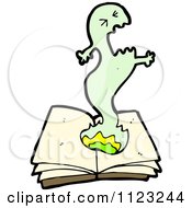 Fantasy Cartoon Of A Green Ghost In A Book Royalty Free Vector Clipart by lineartestpilot