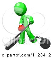 3d Sweeping Green Man Attached To A Ball And Chain And Wearing A Boxing Glove