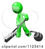 3d Sweeping Green Man Attached To A Ball And Chain