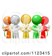 3d Colorful Diverse People Holding Flowers