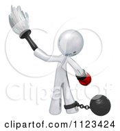 3d Dusting Silver Man With A Boxing Glove Attached To A Ball And Chain