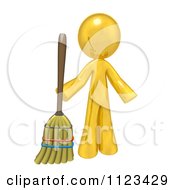 Poster, Art Print Of 3d Gold Man Holding A Broom