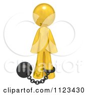 3d Gold Man Attached To A Ball And Chain