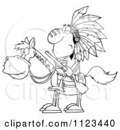 Poster, Art Print Of Outlined Native American Indian Chief On Horseback With A Rifle