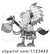 Poster, Art Print Of Grayscale Native American Indian Chief On Horseback With A Rifle