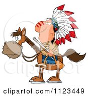 Cartoon Of A Native American Indian Chief On Horseback With A Rifle Royalty Free Vector Clipart by Hit Toon