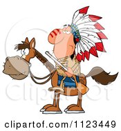 Native American Indian Chief On Horseback With A Rifle