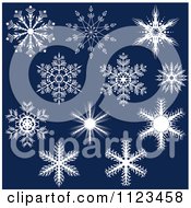 Clipart Of White Snowflakes On Dark Blue Royalty Free Vector Illustration