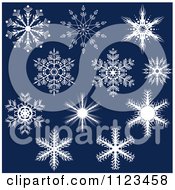 Poster, Art Print Of White Snowflakes On Dark Blue