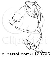 Cartoon Of An Outlined Businessman Needing To Use The Restroom Royalty Free Vector Clipart