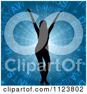 Clipart Of A Silhouetted Woman Dancing Over Blue Words Royalty Free Vector Illustration