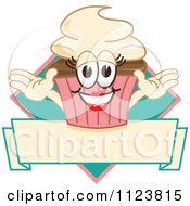 Cartoon Of A Happy Cupcake Logo 3 Royalty Free Vector Clipart