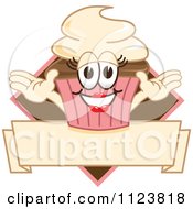 Cartoon Of A Happy Cupcake Logo 2 Royalty Free Vector Clipart