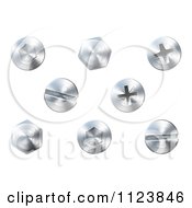 Clipart Of 3d Silver Screws And Bolts Royalty Free Vector Illustration