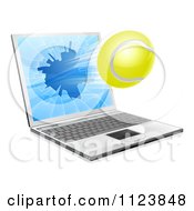 Poster, Art Print Of Tennis Ball Flying Through And Shattering A 3d Laptop Screen