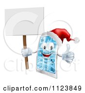 Poster, Art Print Of 3d Happy Christmas Cell Phone Mascot Holding A Sign Thumb Up And Wearing A Santa Hat